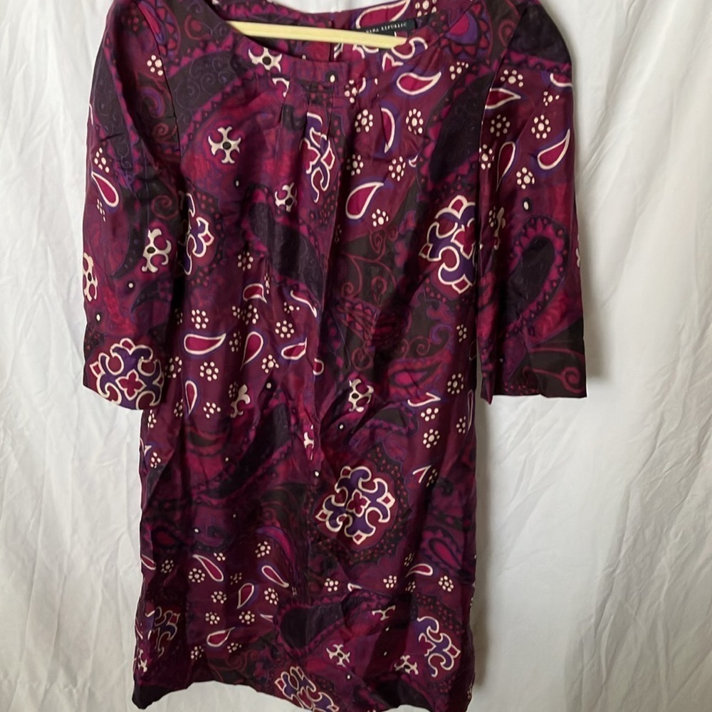 Banana Republic: Purple Tones Paisley Dress- 100% Silk- Midi